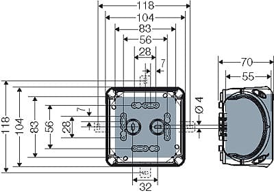 Коробка ответвительная KF 0400 G-размеры 2